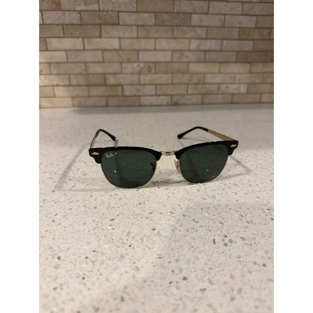 Ray-Ban RB3716 Clubmaster Sunglasses 187/58 Black Gold Green Polarized 51mm